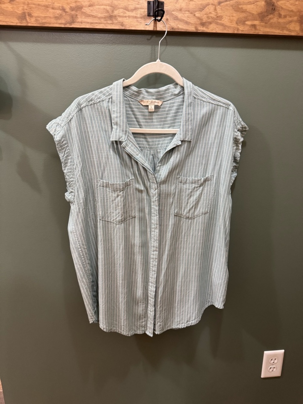 Jachs Light Mint Striped Button-Front Cap-Sleeve Shirt